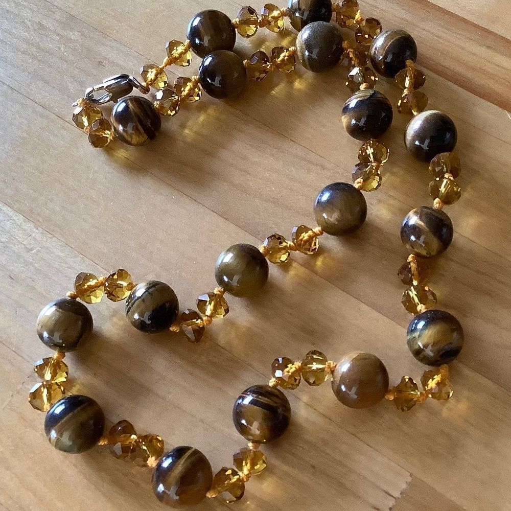 tiger EYES YELLOW FACETED CRYSTAL WOMAN HAND MADE NECKLACE